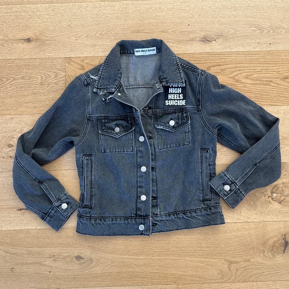 High Heels Suicide - Not Your Babe Denim Jacket in Faded Balck Gray